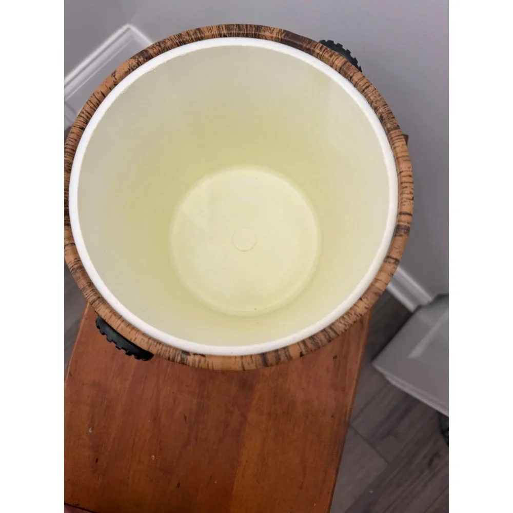Vintage Mid Century Modern Ice Bucket Greek Key Faux Wood Grain Retro Barware